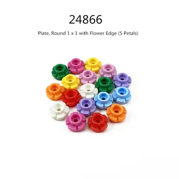 1 Vnt Pastatų Blokų 24866 Plokštė Raundas 1 x 1 su Gėlių Kraštas 5 Žiedlapių Kolekcijos Urmu Modulinės GBC Žaislas, Skirtas Aukšto Tche SS Rinkinys