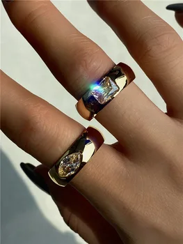 2023 Nerūdijančio Plieno Žiedas Mados Didelis Kristalų Žiedai Aikštėje Ovalo Aišku, Cirkonis Vestuves Poroms Dovanos Moterims Fine Jewelry
