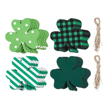 24Pcs St. Patrick ' s Day Žalia Mediniai Papuošalai Airijos Dieną Kabo Ornamentu Medienos Puošmenų, Lynai Dekoracijos Amatai