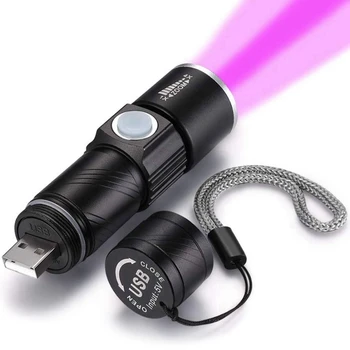 2X 395Nm UV Žibintuvėlis Lempos USB Įkraunamas LED Žibintuvėlis atsparus Vandeniui Tikrinimo Augintinio Šlapimo Žibinto Lemputė