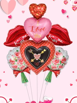 5vnt Meilės Rodykle Per Širdies į širdį Folija Balionai nustatyti Kiss me Lūpų balionas Pakilo Gėlių Vestuvių Valentino Diena Decorati