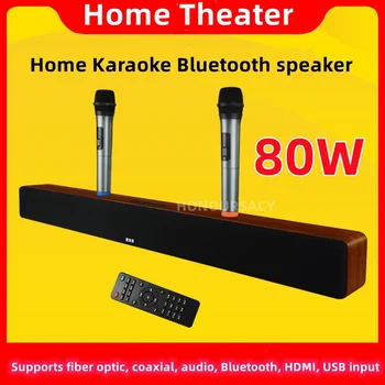 80W TV Soundbar Namų Kino Bevielis Mikrofonas Didelės Galios Echo Sienos Stereo žemų dažnių garsiakalbis KTV Dainuoti Karaoke Bluetooth Garsiakalbiu Rinkinys