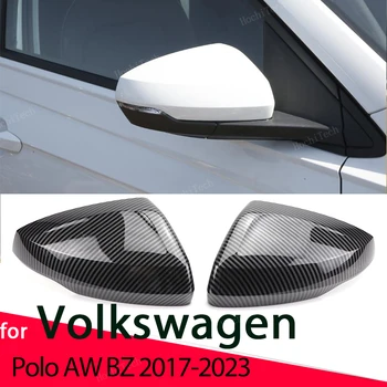 Anglies Pluošto Atrodo Juodas galinio vaizdo Šoniniai Veidrodėliai padengti Dangteliai, VW Volkswagen Polo AW BZ 2017-2023 Pakeitimo
