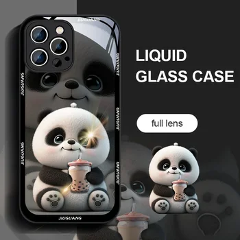 Animacinių filmų Pieno Arbata Panda Mados Stiklo Telefoną Atveju Xiaomi 10 11 12 13 Pro Mielas Visą Objektyvas atsparus smūgiams Galinį Dangtelį