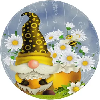 Apvalios Pelės Mygtukai Bičių Gnome su Daisy Gėlių Dizainas Asmeninį Žaidimų Pelės Kilimėlis neslidus Kilimėlis 7.9x7.9 Colių