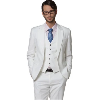 Didmeninė Mens Drabužių Slim Tinka Balta Vyrų Kostiumai Suknelė Rinkiniai Terno Masculino Kostiumas Terno Slim Fit Jaunikis Dėvėti (Striukė+Kelnės+Liemenė)