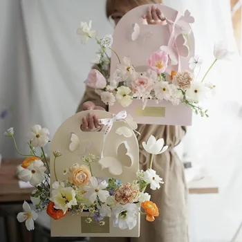 Drugelis Nešiojamą Gėlių Lange Ovalo Formos Gėlių Glėbius Dovanų Dėžutė Popieriaus Tuščiaviduriai Gėlių Kompozicijų Pakuotės, Dėžutės, Gėlių Krepšys
