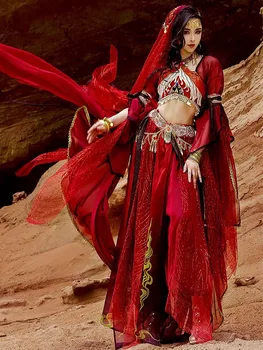 Elegantiškas Festivalis Arabi Princesė Cosplay Kostiumai, Moterims Pilvo Šokių Suknelė Hanfu Raudona Nustatyti Šalis, Helovyno Cosplay Coustume