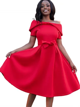 Elegantiškas Mados Off Peties Suknelė Moterims Afrikos Drabužius 2023 Naujas Kieto Trumpas Rankovės peteliškę-line Šalis Suknelė Midi Vestido
