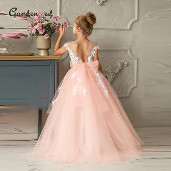 Gardenwed Nėrinių Pink Flower Girl Dress Reljefiniai Vestuvės Suknelės Cute Baby Girl Suknelė Princesė Dress Pirmos Komunijos Suknelė