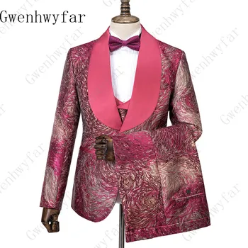 Gwenhwyfar 2023 Atsitiktinis Gėlių Spausdinti Tiktų Vyrų Mados Phoenix Gėlių Modelio Šalis Slim Fit Vyrų Tuxedos Kostiumas Homme 3 Vnt