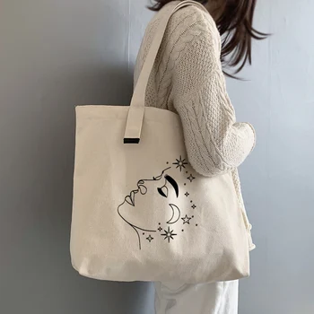 Harajuku Tumblr Linija Grafinis Ponios Pirkinių Krepšys Rankinės Audinio Canvas Tote Maišai Moterų Ekologinio Daugkartinio Naudojimo Peties Shopper Bags
