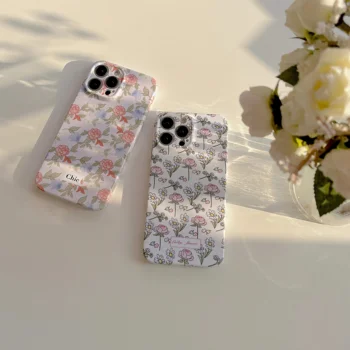 INS Korėja Stiliaus Cute Rožinė, Violetinė Gėlių Atveju iPhone 14 13 Pro Max 12 11 Pro Plus pilnos Apsaugos Minkštas Ultra Plonas Dangtelis
