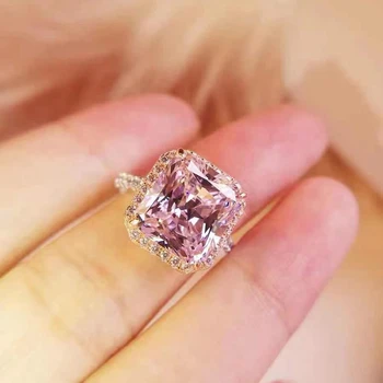 Japonijos ir korėjos naujas aikštėje pink diamond saldus ir gražių moterų geometrinis paprasta prabangus sidabro žiedas šalis