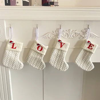 Kabinti Kalėdines Kojines Mielas Laiškas Išspausdintas Kabelis Megzti Mini Kojinės Namų Grupė Kalėdų Eglutės Ornamentu