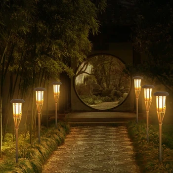 LED Liepsnos Vejos Lempos Bambuko Saulės Sodas Žibintai Dekoracija Tvora Namas Kelias Automatinė Žibintuvėlis Šviesos Lauko Saulės Apšvietimo