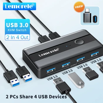 Lemorele USB KVM Switch Adapteris USB 3.0 Perjungiklis 2 Įėjimas 4 Išvestis USB KVM Switch Switcher Spausdintuvo Dalininko Kompiuterių Klaviatūros