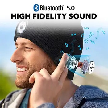 Mados Šilta Kepuraitė Bluetooth 5.0 LED Skrybėlę Belaidė Stereofoninė laisvų Rankų įranga, Muzikos Grotuvas Su MIC Paramos Tamsos LED Šviesos Įkrovimo