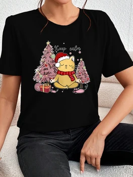 Mažai šuniukai sėdi po Kalėdų eglute, užsiimti joga Kalėdų Apvalios kaklo trumpomis rankovėmis T-shirt