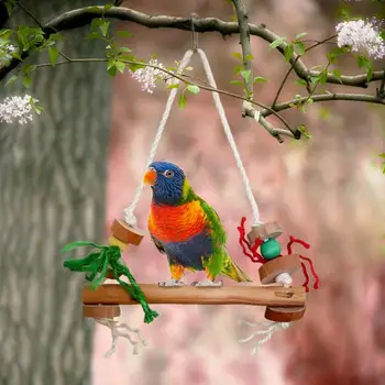 Metalo Kablys Paukštis Papūga Nuolatinis Žaislas Natūralios Medinės Paukščių Laktos Narve, Žaislai Paukštis Narve Sūpuoklės Papūgos Cockatiels Kabinti Sūpuoklės
