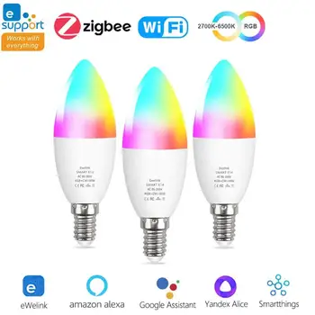 Smart Lemputės WiFi/Zigbee E14 Pritemdomi Žvakė, Lempa, RGB+CW+WW 5W EWelink APP Valdymas Balsu Veikia Su Alexa 