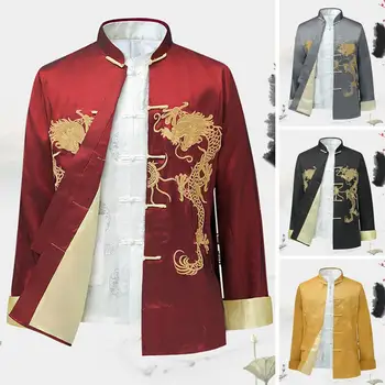 Tradicinės Kinų Stiliaus Siuvinėjimų Dragon Hanfu Palaidinė Wu Tang Kostiumas Vyrams Kung Fu T Marškinėliai Topai Striukės Cheongsam Naujųjų Metų Paltai