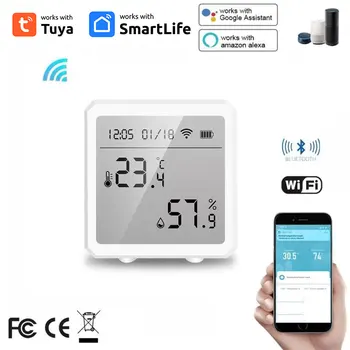 Tuya Smart WIFI Temperatūros Ir Drėgmės Jutiklis Patalpų Termometras Su Drėgmėmačiu LCD Ekranas, Valdymas Balsu Alexa Namuose