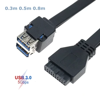 USB3.0 Priekinis Skydelis Kabelis 19 pin 20 pin Dvigubo Sluoksnio 2-port USB Moteris Duomenų Kabelis smeigėmis, 
