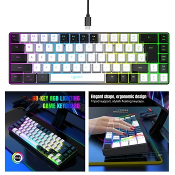 V200 Nešiojamieji 68 Klavišus USB Žaidimų Klaviatūra, Ergonomiškas Dizainas su RGB Apšvietimu, Mechaninė Klaviatūra Lengva Naudoti Dropship