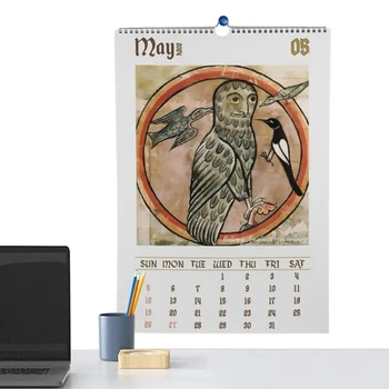 Viduramžių Sieninis Kalendorius Negraži Pelėda Sieninis Kalendorius 2024 Dargon Naujųjų Metų Hangable Kalendorius 2024 M. 12 Mėnesių Planuotojas Paukščių Paveikslai, Dovanos