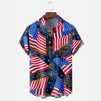 Vyrai Nepriklausomybės Diena Spausdinti Atsitiktinis Kvėpuojantis Trumpas Rankovės Marškinėliai šalis-shirt V17
