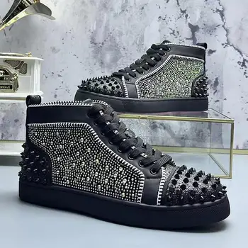 vyrai prabangos punk hip-hop suknelė kniedės batai originalus odinis dygliuotos batai butai platforma sportbačiai dizaineris kulkšnies botas