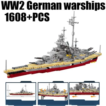WW2 vokiečių Karo laivų modelių Kūrimo Blokai Kariuomenės Karys Duomenys Armijos Pėstininkų Kariai Karo Ginklą Laivo Ginklų SS Plytų Žaislas Berniukas