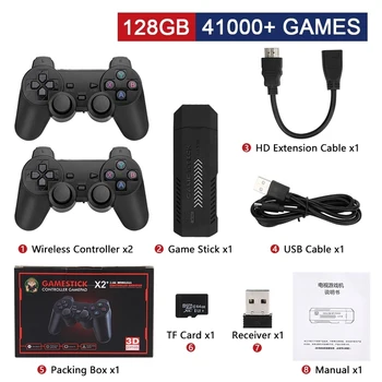 X2 Plius 128G 4K Žaidimas Stick 3D HD Išvesties Nešiojamų Retro Vaizdo Žaidimų Konsolės Bevielio Kontrolierių 40+Treniruokliai PSP/ PS1/ N64