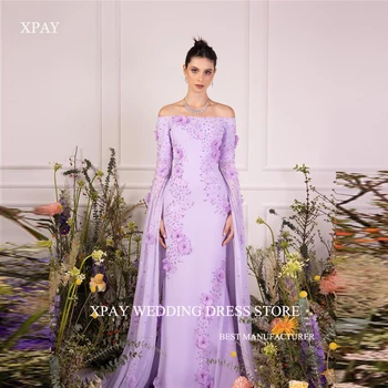 XPAY Elegantiškas Levandų Undinė Vakaro Suknelės Ilgai Žaliojo Rankovėmis 3D Gėlės Prom Chalatai Oficialus Suknelė Šalis Dubai Moterims